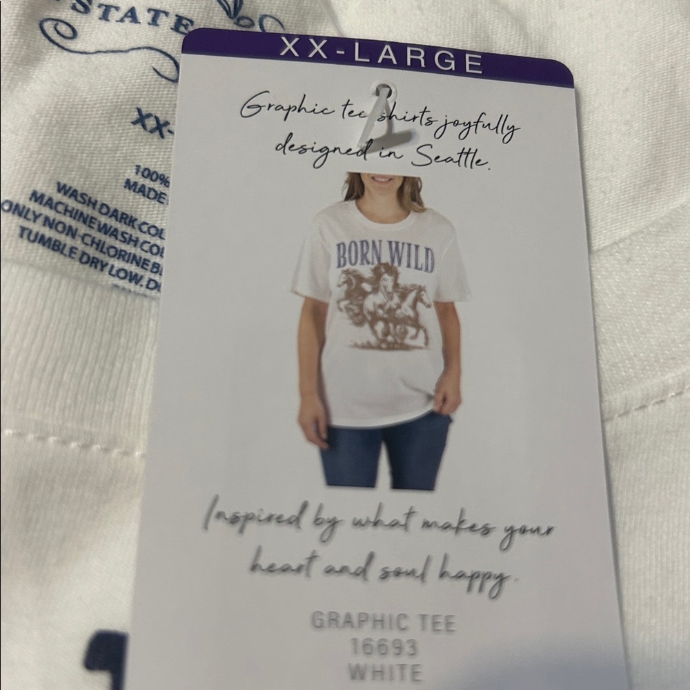 State of Mine Born Wild Graphic Women's White T-Shirt XXL NWT